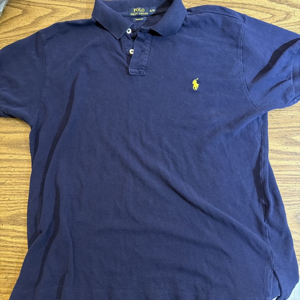 Polo Ralph Lauren Mens XL Navy Blue Yellow Pony Custom Fit Cotton Polo Shirt